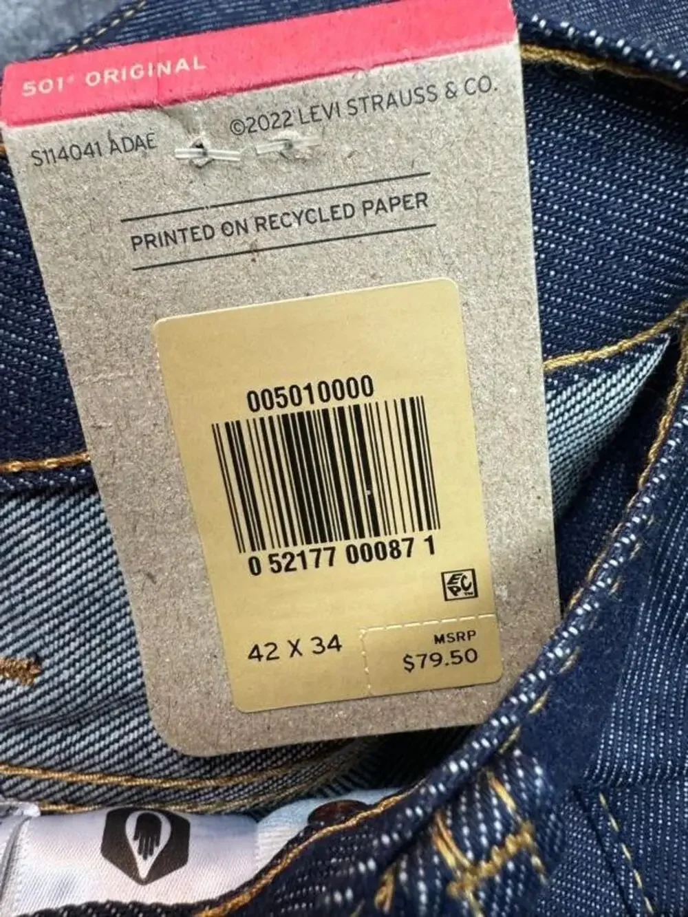 Levi's 501 Jeans Mens 42x34 Blue Raw Straight Shrink-To-Fit Button Fly Denim